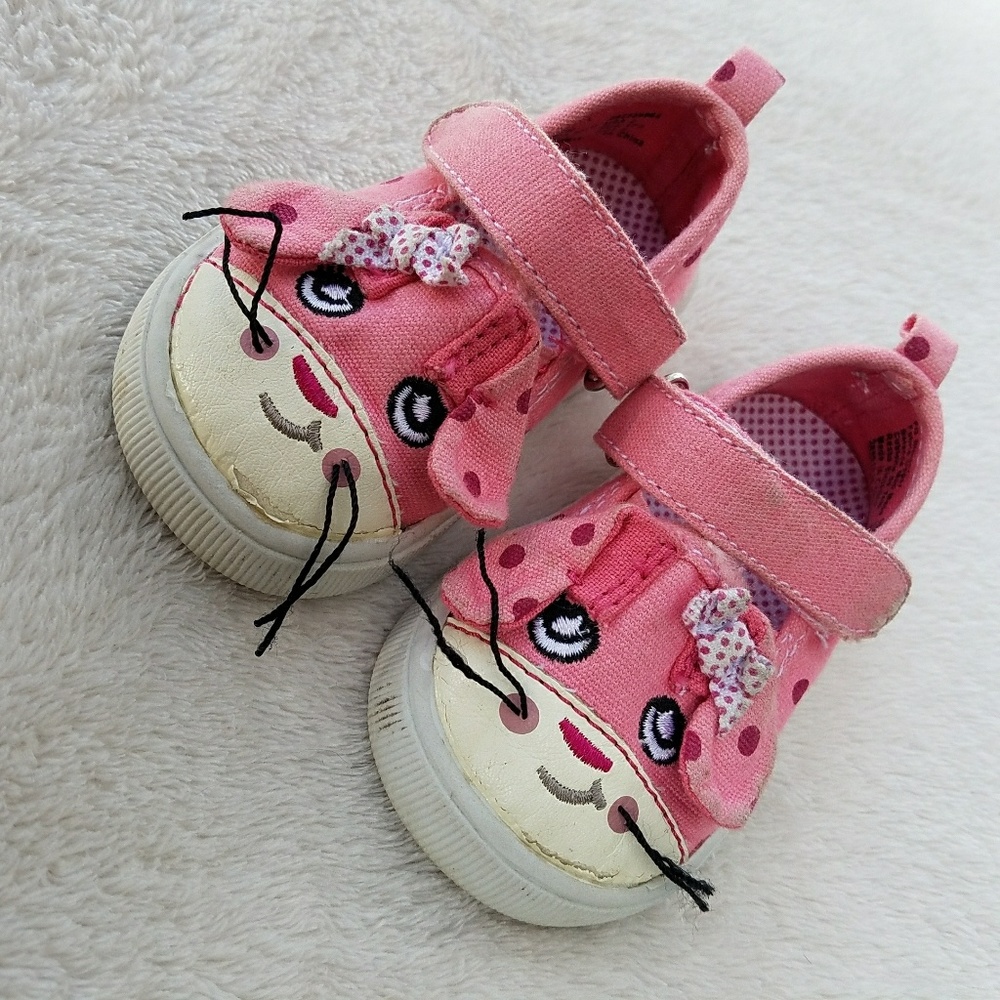 Girl's Baby Shoes Pink Polka Dot Kitty Cat Whisker